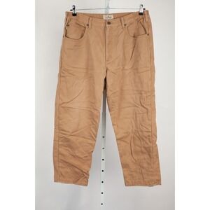 LL Bean Pants Men's 38 x 29 Actual 35 x 27 Beige Canvas Flat Front Flannel Lined